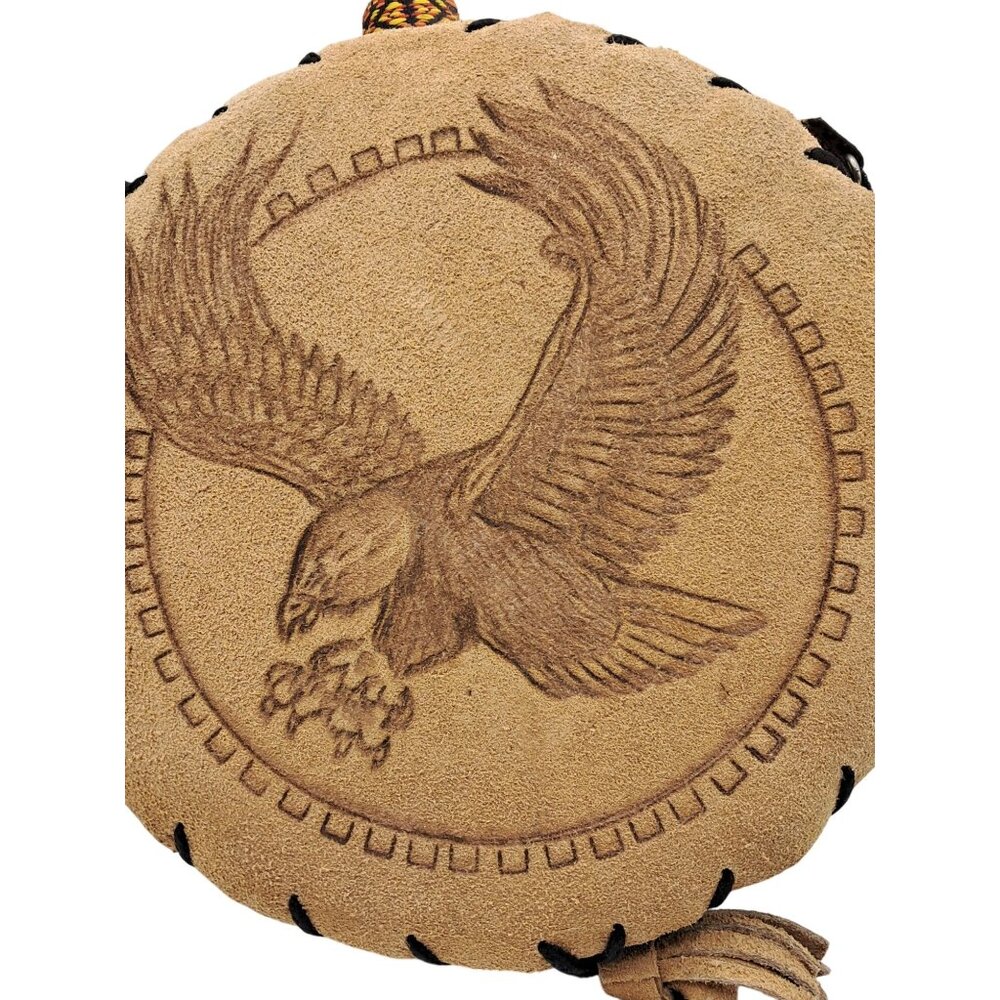Handcrafted Canteen Round Suede Shoulder Bag With Embossed Eagle Design & Woven - Picture 3 of 8